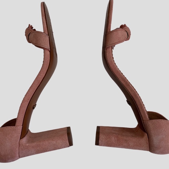 COACH LINK PEONY PINK SUEDE ANKLE STRAP OPEN TOE HEELED SANDALS - Picture 8 of 16